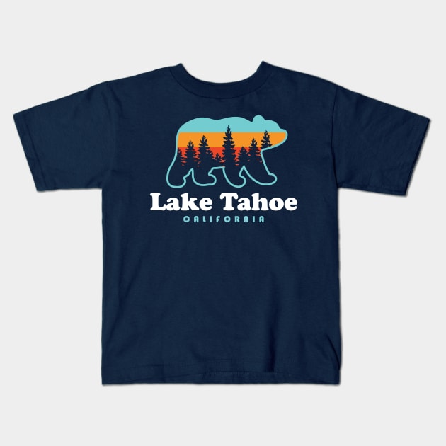 Lake Tahoe California Bear Retro Vintage Kids T-Shirt by PodDesignShop